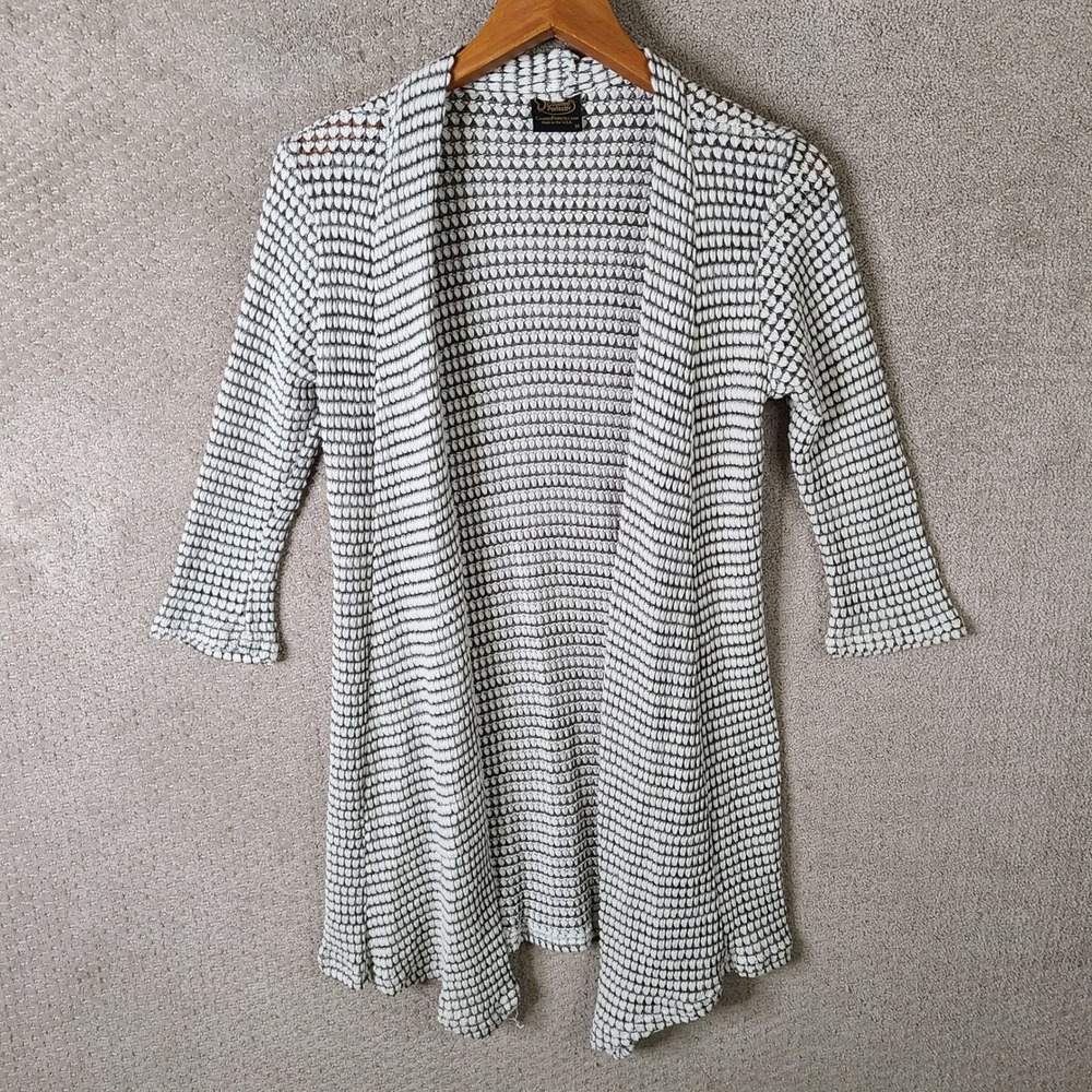 Covered Perfectly Cardigan Womens M Black White Open Knit Micro Modal Blend‎ USA